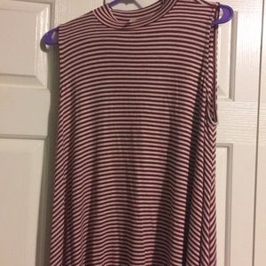Maroon and white striped T-shirt dress.